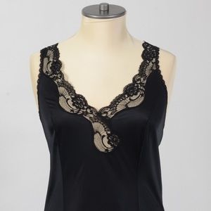 The Vintage Black Nylon Slip with Lace Trim
